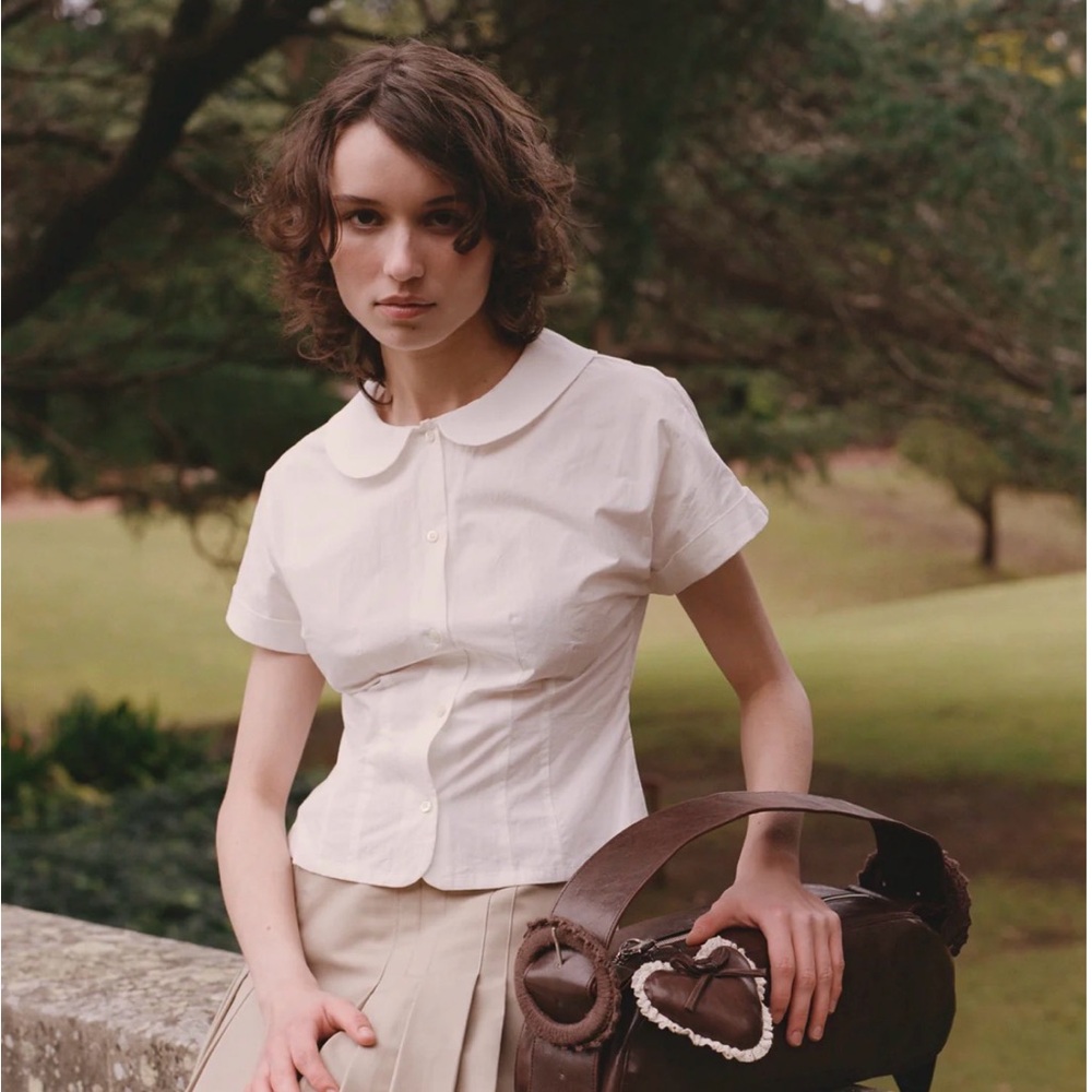 My Mum Made It Curved Collar Cap Sleeve Top